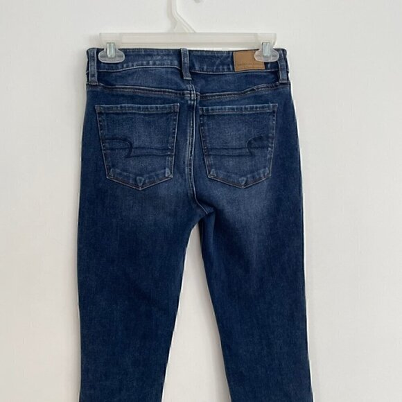 AMERICAN EAGLE the Dream Jean Hi-Rise Jegging Dark Wash Ripped Rips High Waisted - Picture 14 of 15